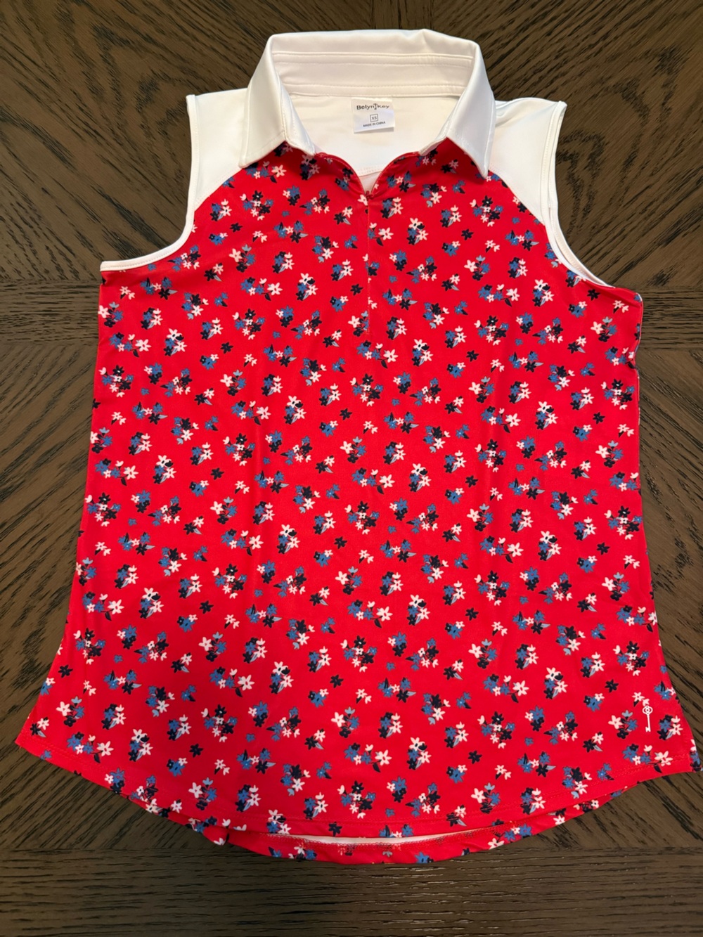 Belyn Key Red Floral Tank Top with Blue and White Accents